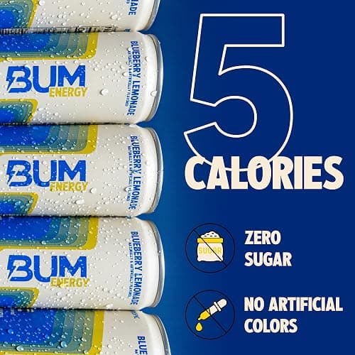 BUM Sugar-Free Energy Drink, Blueberry Lemonade - Lightly Carbonated & No Artificial Colors, Natural Caffeine & Citicoline for Energy & Focus, Brain Boost & Workout Sports Beverage - 12 oz, Pack of 12 thumbnail 6