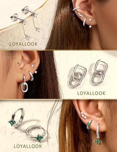 LOYALLOOK 11Pairs Gold Hoop Earrings for Women-Hypoallergenic Surgical Steel Earrings 14K Gold Plated Cartilage Earring Sets for Multiple Piercing Trendy Earring Stacks Flat Back Stud Hoops thumbnail 3
