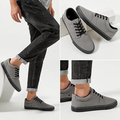 BENPAO Mens White Casual Shoes All Black Fashion Sneakers for Men Low Top Lace Up Canvas Shoes thumbnail 2