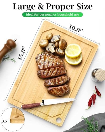 Kitsure Bamboo Cutting Board - Multi-Sizes Wooden Cutting Boards for Kitchen, Convenient Kitchen Essentials with Deep Juice Grooves， Cutting Board for Chopping & Serving, Large, Natural thumbnail 2