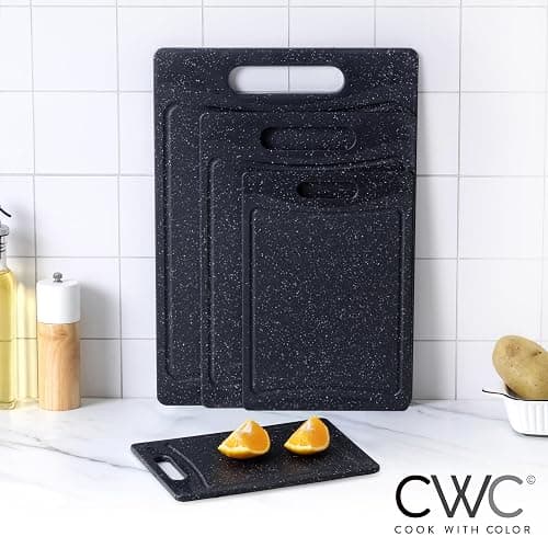 COOK WITH COLOR Non-Slip Cutting Board Set – Kitchen Essentials with Easy Grip Handle for Meat, Veggies, and Fruits, 4 Cutting Boards, Black thumbnail 2