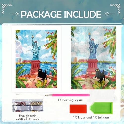 Black Cat Diamond Art Kits - 4 PCS World Famous Buildings Diamond Painting Set, DIY Leaning Tower of Pisa, Arc de Triomphe, Lattice Tower, Statue of Liberty Gem Art Craft, Home Living Room Decor thumbnail 6