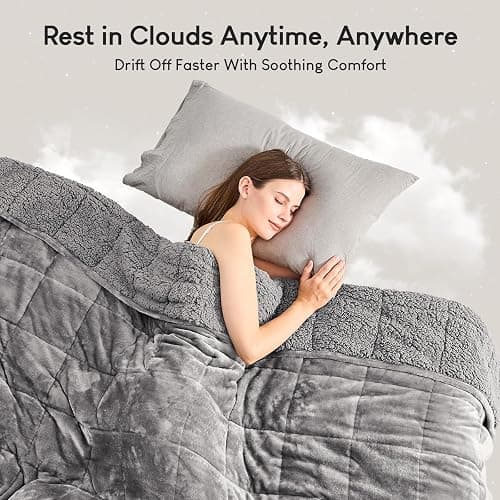 Cottonblue 20lbs Weighted Blanket Queen Size, 60x80 Inches Grey Sherpa Weighted Blanket Throw Sofa Bedding Heavy Blanket for Adults, Soft Cozy Fleece Blanket On Queen Bed thumbnail 9