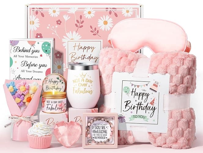 Birthday Gifts for Women Friendship, Unique Happy Birthday Gifts Basket for Mom Her Best Friend Sister Wife Girlfriend Coworker, Luxury Self Care Box Rose Relaxing Spa Gifts Set for Women with Blanket - Image 1