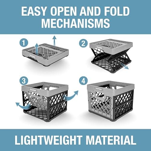 CleverMade Collapsible Milk Crate 25L (6.6 Gal) 3 Pack, 50 lb Heavy Duty Folding Crate – Stackable Storage Crates with File Rails, Plastic Collapsible Crates for Storage - Stone thumbnail 7