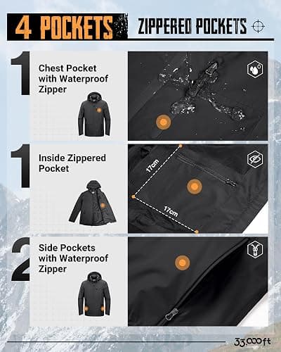 33,000ft Men's Packable Rain Jacket Lightweight Rain Shell Jacket with Hood Waterproof Raincoat for Cycling thumbnail 4