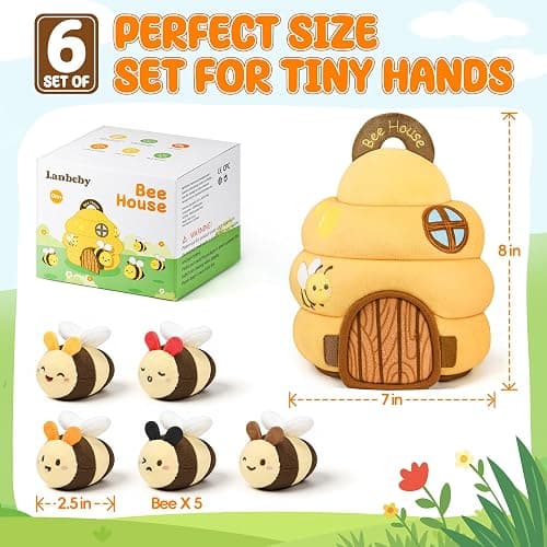 Baby Toys 6-12 Months - Beehive Infant Toy with 5 Sensory Bees Stuffed Animals, Crinkle, Rattle, Mirror & Music, Montessori Toys for 6 7 8 9 10 11 12 Month Old Baby Boys Girls Birthday Christmas Gift thumbnail 2