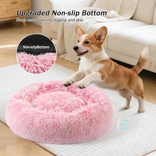 NOYAL Calming Donut Dog Bed for Small to Medium Dogs & Cats - Plush Faux Fur Anti-Anxiety Pet Bed with Machine Washable Cover & Non-Slip Base thumbnail 3