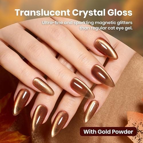 Beetles Golden Mirage Cat Eye Gel Nail Polish Set, 6 Colors Fall Gel | Glitter Gel Nail Polish Kit Pink Red Green Blue Brown Magnetic Shine Soak Off UV Salon DIY Manicure Gift for Women thumbnail 2