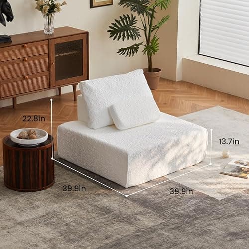 ADORZ Sectional Couches for Living Room, Cloud Couch Modular Sectional Sofa with Pillow, 2-Seat Boneless Couch for Living Room, Bedroom, No Assembly Required, White thumbnail 2
