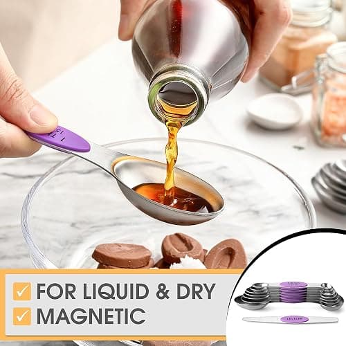 Spring Chef Stainless Steel Magnetic Measuring Spoons Set of 8 with Leveler, Nesting Metal Teaspoon & Tablespoon Measuring Spoons for Food, Heavy Duty Kitchen Gadgets for Baking & Cooking - Orchid thumbnail 5