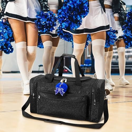 Aliceset Glitter Cheer Duffel Bag with Bow Keychain Cheerleading Ballet Dance Bag Gym Gear Sport Cheerleaders Gift Cheer Comp Day Competition Must Haves(Black) thumbnail 6