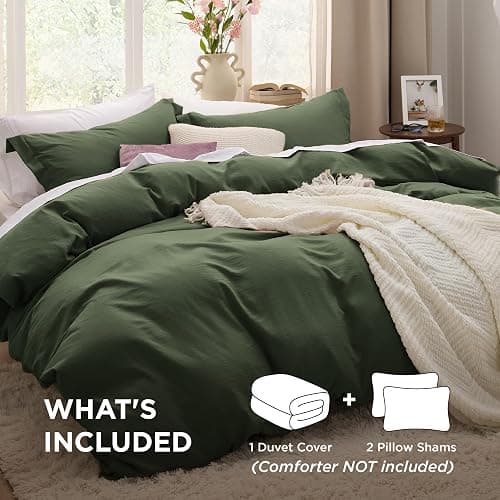 Bedsure Olive Green Duvet Cover Queen Size - 3 Pieces Prewashed Cotton-Like Extra Soft Bedding Set, Includes 1 Duvet Cover 90x90 Inches with Zipper Closure & 2 Pillow Shams, Comforter Not Included thumbnail 2