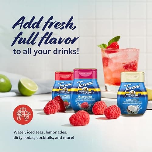 Torani Sugar Free Liquid Drink Enhancer Flavors Variety 3-Pack, 1.62 Oz Ea | Raspberry, Strawberry, and Coconut Water Enhancer Flavoring for Dirty Sodas, Lemonade, Iced Tea, Skinny Cocktails thumbnail 4