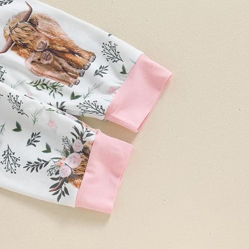 Lenjindjer Western Baby Girl Summer Outfit New to The Herd Short Sleeve Romper Highland Cow Pants 3Pcs Coming Home Outfit thumbnail 6