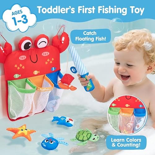 hahaland Bath Toys for Toddlers 1-3, Montessori Fishing Bath Toy Set, Soft Bathtub Fishing Game with 6 Colorful Ocean Animals & Fishing Pole, 1 2 Year Old Baby Water Pool Toys with Suction Storage Bag thumbnail 3