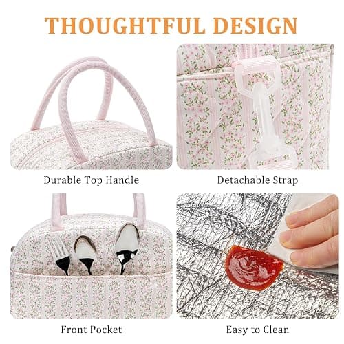 MEXS Lunch Bag for Women Reusable Lunch Box Quilted Puffer Large Capacity Insulated Cooler Tote Bags Work Travel Picnic thumbnail 6