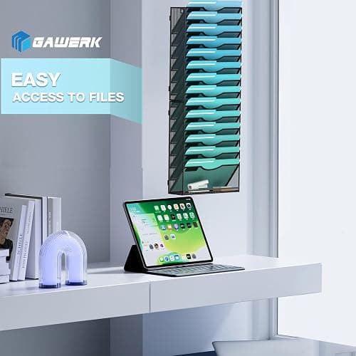 Gawerk 15-Tier Wall File Organizer Hanging Wall File Holder Wall Mount Paper Folder Organize, Mesh Magazine Document Mail Organizer Wall Organizer for Office School Home, Black - 15TIER thumbnail 7