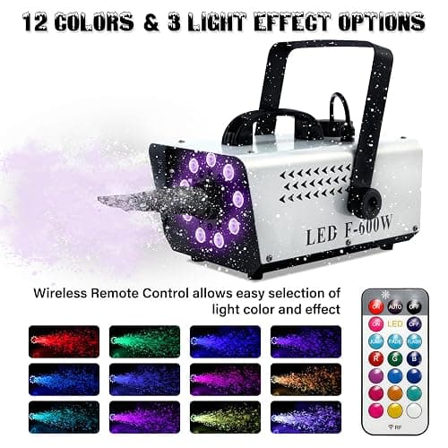 TCFUNDY Snow Machine with 9 LED Lights, 600W Snow Making Machine with 12 Color Lights Effect Snowflake Maker for Christmas Wedding Kids Party Stage with Remote Control thumbnail 3