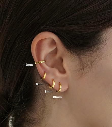 Small Gold Huggie Hoop Earrings Set for Women Men Hypoallergenic 14K Plated Stack Cartilage Earrings, Multiple Piercing Lightweight Mini Thin Cute Dainty Trendy Jewelry Set Christmas Gifts for Women thumbnail 2