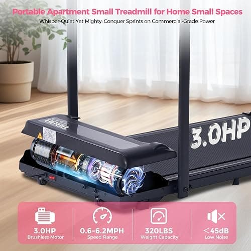 Treadmill with Handles for Home Small, 3.0HP Electric Compact Walking Pad Treadmills with Handle Bar, 0.6-6.2MPH Portable Under Desk Treadmill Home for Small Space, 320LBS thumbnail 7