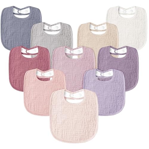 Susurration Muslin Baby Drool Bibs 10Pack Soft Square Adjustable Bandana Bibs for Unisex Baby Girls & Boys - Image 1