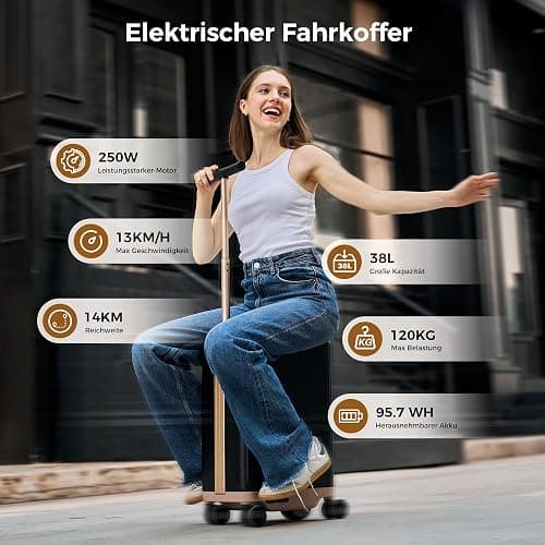 iHoverboard Elektrischer Koffer-5,5kg Leichtgewicht | 38L Volumen | 13 km/h | 120kg Belastung | Mit Abnehmbarem Akku & Flugzeugtauglich,EIN tragbarer, Fahrbarer Smart-Reise-Koffer (Weiß) thumbnail 3