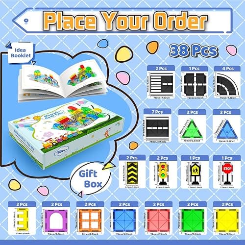 Magnetic Tiles - Road Set, Magnetic Building Blocks, Preschool Montessori Toys Gift for 3+ Year Old Boys and Girls, Sensory Christmas Toys for Kids Aged 3-5 and 4-8, Ideas for Toddler with Autism thumbnail 8