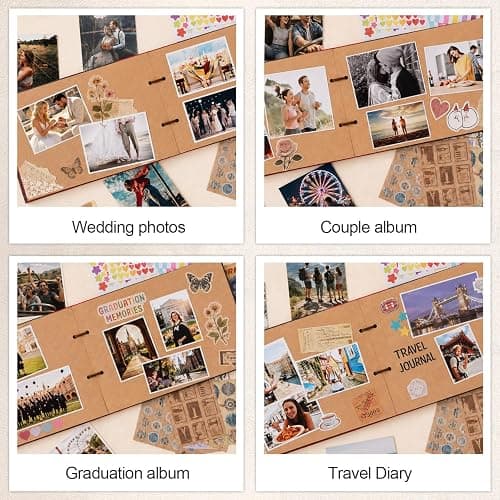 Our Adventure Book Scrapbook Album 11.9 X 7.6 Inch 80pages,3d Retro Embossed Letter Hard Cover Movie Up,Memory Book For Couples,DIY Album for Anniversary,Wedding,Travelling,Friends,Family,Couple Gifts thumbnail 5