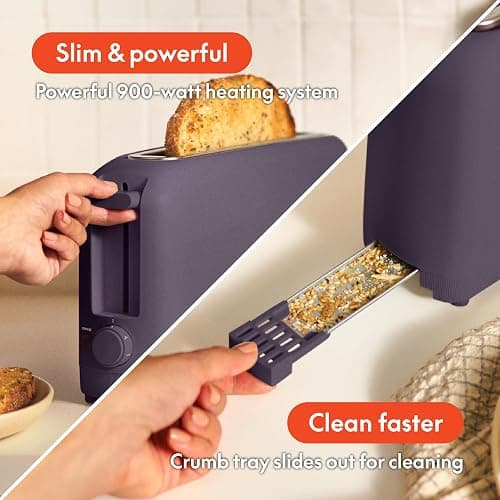 bella 2 Slice Slim Toaster, Fits-anywhere™ Kitchenware, 6 Setting Shade Control with Reheat & Cancel Buttons, Fits sourdough, 10” Long Slot, Anti Jam & Auto Shutoff, 900 Watt, Plum thumbnail 6