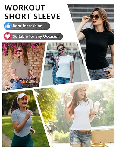 Dalavch 4 Pack Women's Workout Shirts Compression Short Sleeve Crew Neck Running Yoga Gym Athletic Fitted Crop T-Shirts Top thumbnail 6