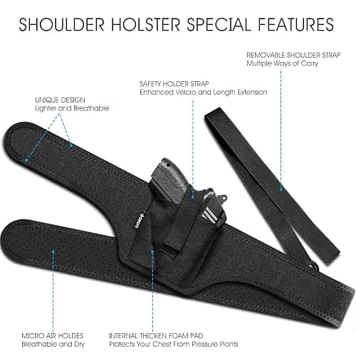Deep Concealment Shoulder Holster, Universal Underarm Gun Holster for Men and Women, Fits Subcompact and Compact Pistols for S&W Bodyguard, M&P Shield 9mm, Glock 19 26 42 43, Ruger LCP, LC9, Sig P365 thumbnail 5