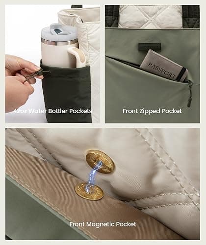 LOVEVOOK Tote Bag for Women, Puffer Bag and Work Bags with Zipper for Travel, Daily, School, Quilted Nurse Shoulder, 2pcs thumbnail 5