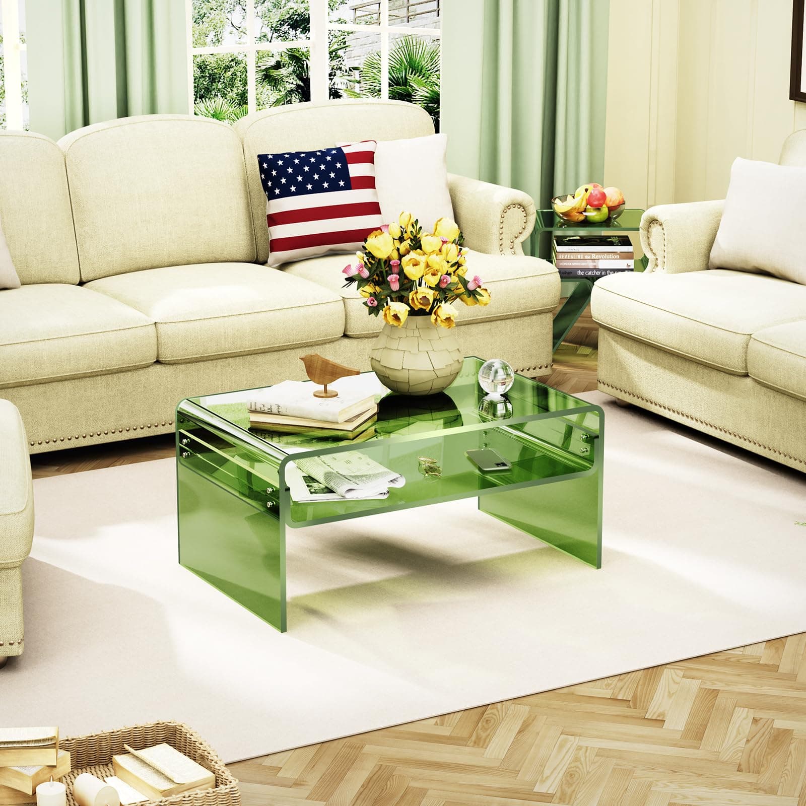 Acrylic Coffee Table, Transparent Clear Coffee Table for Living Room (Green, Large) thumbnail 7
