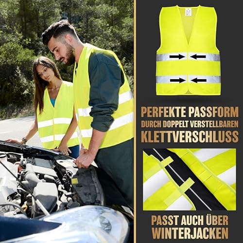 HELDENWERK Auto Warnweste 2er Set für Erwachsene europaweit einsetzbar - Reflektierende Warnwesten 2026 - PKW Sicherheitsweste, Pannenweste, KFZ Weste thumbnail 5