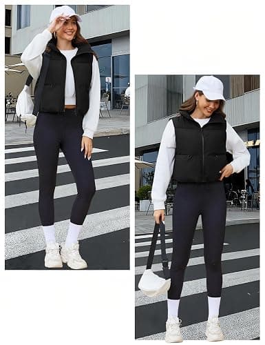 YUCOLEN Women's Crop Puffer Vest Lightweight Warm Outerwear with Fashion Stand Collar Zip Up Padded Cropped Jacket Coat thumbnail 5