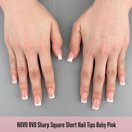 NOVO OVO Short Sharp Square White French Tip Nail Tips Press on BABY PINK, Need Builder Gel Top Coat Nail Glue, Soft Gel Fake Nail Extension, Full Cover False Nails for Salon DIY x 15 Sizes 240 pcs thumbnail 4