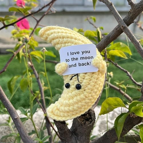 PLWalker Emotional Support Moon Gifts for Men Women, Cute Positive Crochet Crocheted Moon Plush Plushies Home Decor thumbnail 4