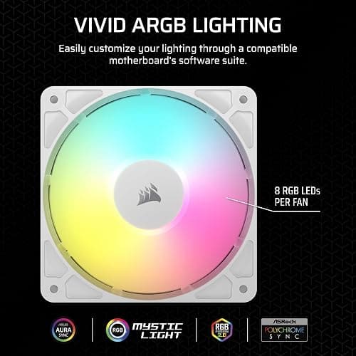 CORSAIR RS120 ARGB 120mm PWM Fans – Daisy-Chain Connection – Low-Noise – Magnetic Dome Bearing – Triple Pack – White thumbnail 5