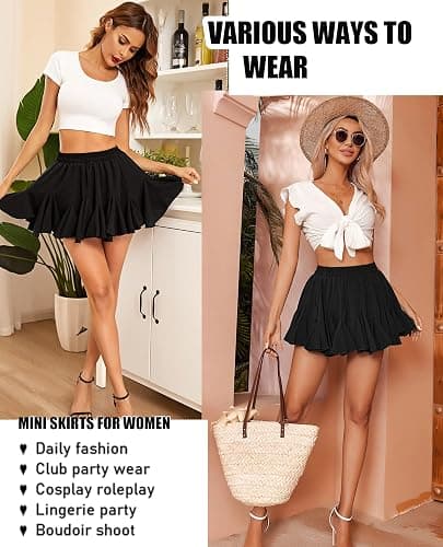 Avidlove Women's Pleated Skater Skirt Basic Casual High Waisted Ruffles Flared Mini Lingerie Skirts - Small - A-black thumbnail 4