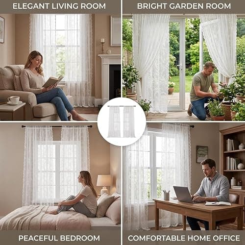 1 Piece Lace Curtains, Drop Vintage Flowers Lace Curtain Soft Lightweight, Lace Curtains For Windows, Country House Style Long Lace Net Curtains For Kitchen Bedroom Living Room Balcony, 100x200cm thumbnail 7
