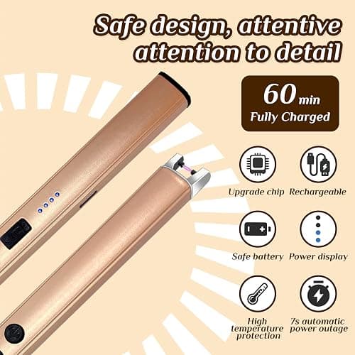 2 PCS Candle Lighter,Windproof Flameless Electric Lighter with LED Power Display ＆ Safety Switch, Upgraded Plasma USB Rechargeable Lighters for Birthday Camping BBQ (Champagne Gold) thumbnail 5