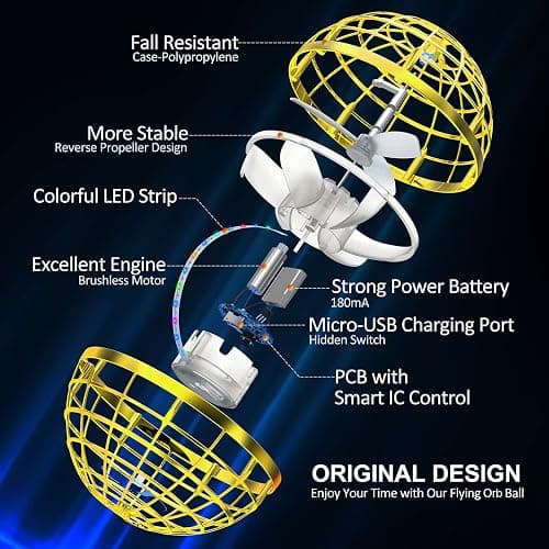AMERFIST 2025 Flying Orb Ball Toy,Cosmic Globe Boomerang Hover Ball Galactic Fidget Spinner, Hand Drone Orbit, Cool Toys Gift for 6 7 8 9 10+ Year Old Boys Girls Teens Outdoor Toys(Golden) thumbnail 3