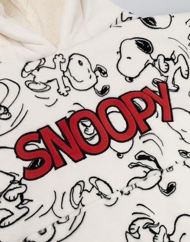 Peanuts Snoopy Womens White Blanket Hoodie | Cosy Fleece with 3D Ears | Long Sleeve Hooded Loungewear for Relaxation | Character Print | Comfortable Indoor Wear Merch thumbnail 4