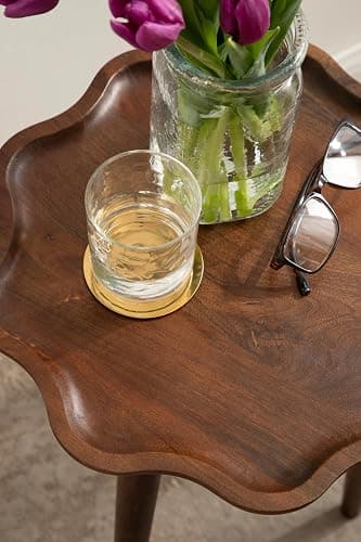 Kate and Laurel Alezar Modern Wooden Round Side Table, 15 x 15 x 22, Walnut Brown, Mid-Century Solid Wood End Table with Wavy Edge for Bedroom Nightstand or Living Room Accent Table thumbnail 4