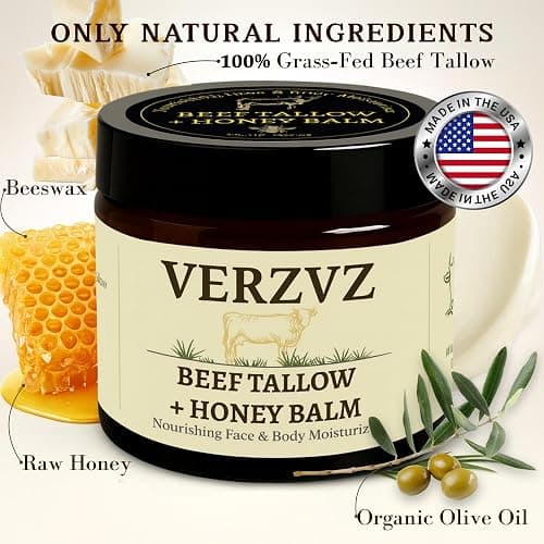 Beef Tallow for Skin and Face – Tallow and Honey Balm Moisturizer, 100% Grass-Fed Beef Tallow with Raw Organic Honey, Beeswax, Olive Oil & Vitamin E – Deep Hydration – Proudly Made in USA – 2oz thumbnail 3