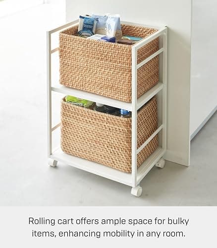 YAMAZAKI Home Tower Wheeled Wagon Cart with Adjustable Shelves and Hooks - Rolling Concealed Organization for Food, Pet Supplies, Or School Supplies, 24" - Steel - thumbnail 4