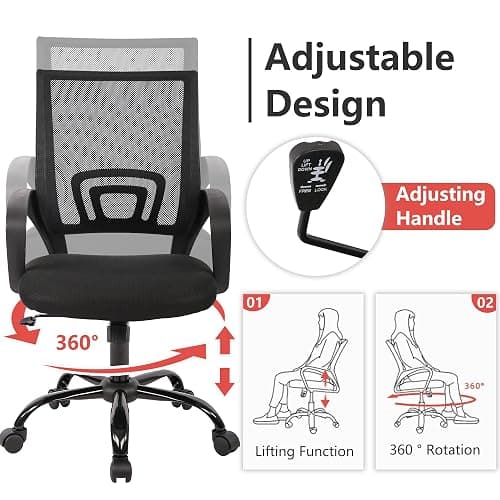 PayLessHere Office Chair Computer Chair Ergonomic Cheap Desk Chair Adjustable Comfortable Mid Back Task Rolling Swivel Chair with Lumbar Support for Home Office Desk, Black - Black thumbnail 4