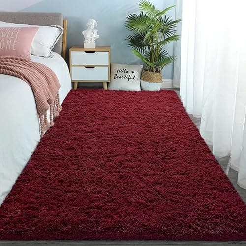 DweIke Fluffy Burgundy Red Rugs for Bedroom Living Room, 8x10 Large Soft Plush Shaggy Wine Maroon Girls Boys Kids Rug, Non-Slip and Machine Washable Carpet for Dorm Nursery Classroom Decor thumbnail 7