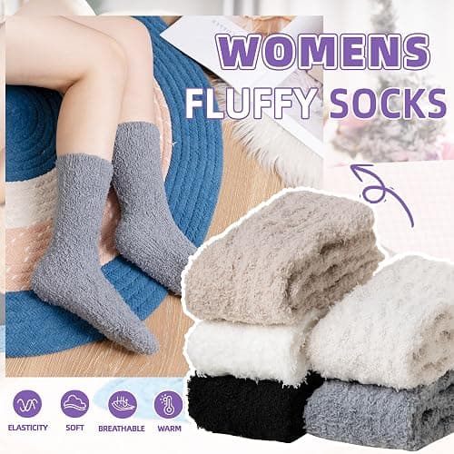 Women Fuzzy Slipper Socks Fluffy Cozy Comfy Cabin Plush Warm Thermal Winter Soft Home Sleep Socks thumbnail 3